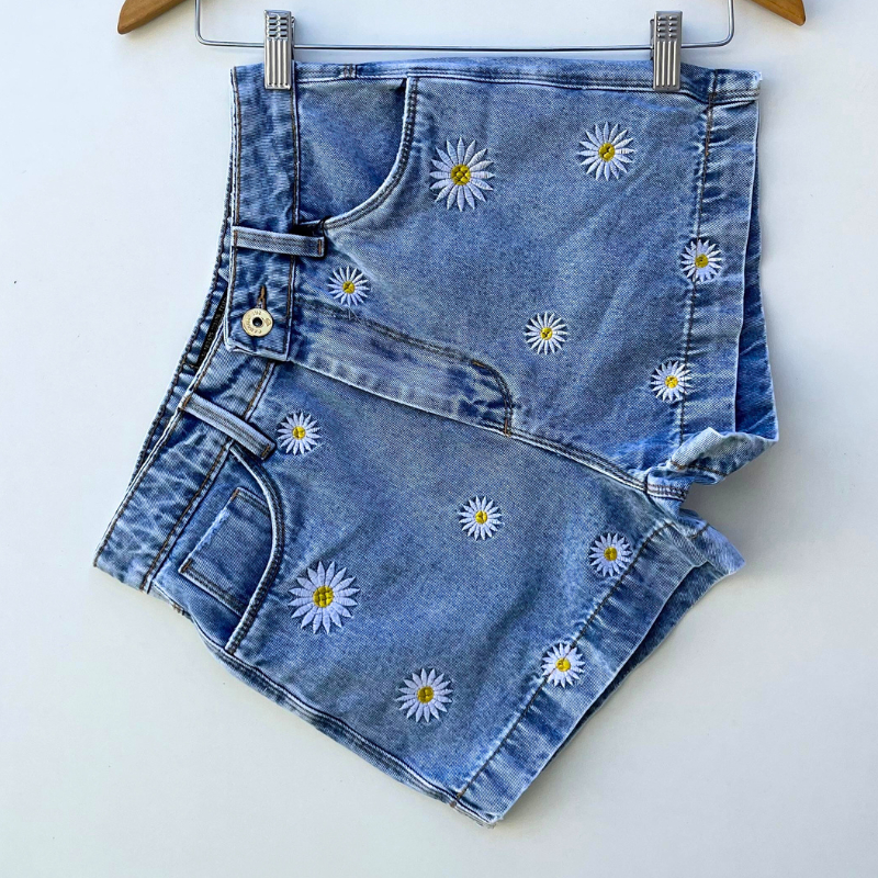 Short jeans feminino cintura alta bordado margarida Shopee Brasil