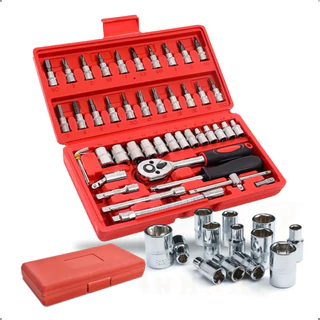 Kit De Ferramentas 46 Peças Jogo De Soquete Aço Crv 1/4 Catraca Chave Allen C/ Maleta