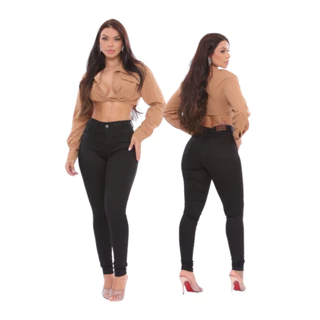 Calça Feminina Preta Skinny Cintura Alta Levanta Bumbum Wesen Jeans