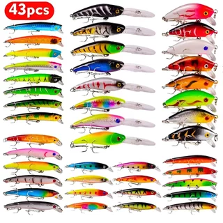 56 pçs/lote todo-poderoso misturado isca de pesca conjunto com ganchos, wobbler crankbaits swimbait minnow iscas duras, spinners carpa pesca