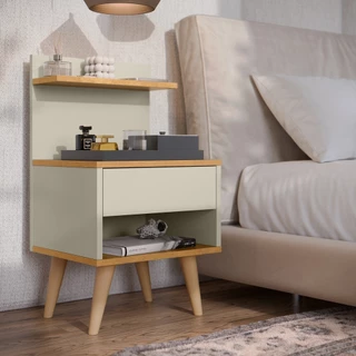 Mesa de cabeceira retrô com 1 gaveta sleep decor com prateleira - Cores Diversas
