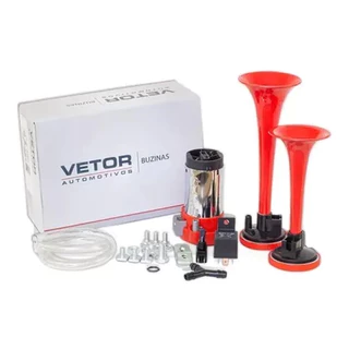 Buzina 2 Cornetas Ar 12v Universal + Compressor E Mangueira Carros Motos Caminhões Lanchas VT042 em Oferta na Shopee