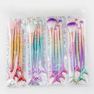 Kit com 16 Pincel Sereia Para Maquiagem Blush Contorno Pó Sombra