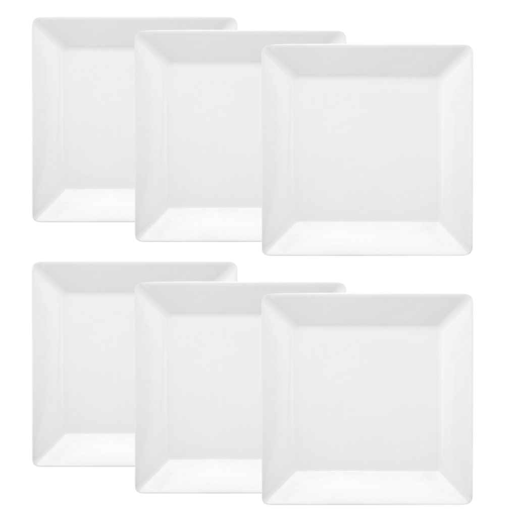 Prato de Sobremesa Branco Quadrado Porcelana 6 Unidades 20x20cm Oxford ...