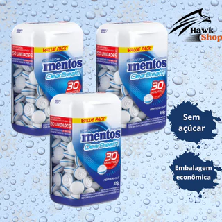 Kit 3 unidades Mentos Pastilha Sem Açúcar Peppermint Clear Breath - Hálito Fresco e Prolongado - 150 Pastilhas