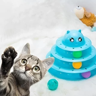 Torre Interativa Brinquedos Pet Para Gato 3 Andares Pega Pega C/ 3 Bolinhas - Dirvesão Garantida