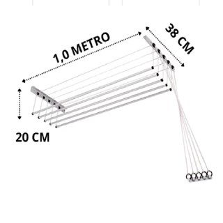 Varal 100% Aço 5 Varetas Para Teto Ou Parede 1,2 Metro-maxeb Cor Branco