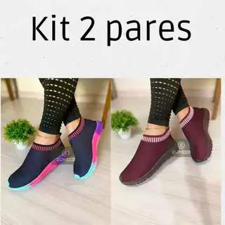 Tênis Feminino Slip On calçe facil Sem Cadarço Sapatilha Casual Leve Confortável kit Promoção