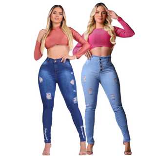 kit 2 Peças Calça Jeans Feminina Skinny Cintura Alta Com Lycra Empina Bumbum