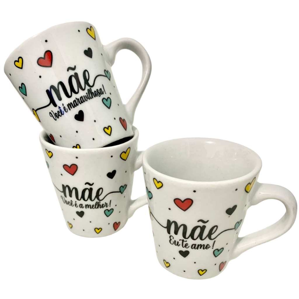 Conjunto Com 3 Xicaras Sortidas Canecas Porcelana Branca Decorada Dia ...