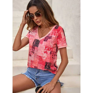 BLUSA ESTAMPADA - QUEIMA DE ESTOQUE - VÁRIOS MODELOS FEMININO ELEGANTE SOCIAL TRABALHO MULHER ESTAMPADA VERDE ROSA MANGA CURTA VERÃO CASUAL TRABALHO DIA A DIA SINTÉTICO TAMANHO PADRÃO CONFORTÁVEL