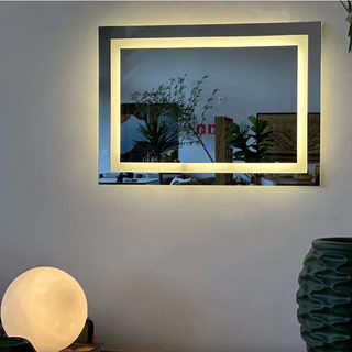 Espelho Jateado Horizontal Retangular Led Touch Decorativo de Parede Vários Tamanhos Personalizado