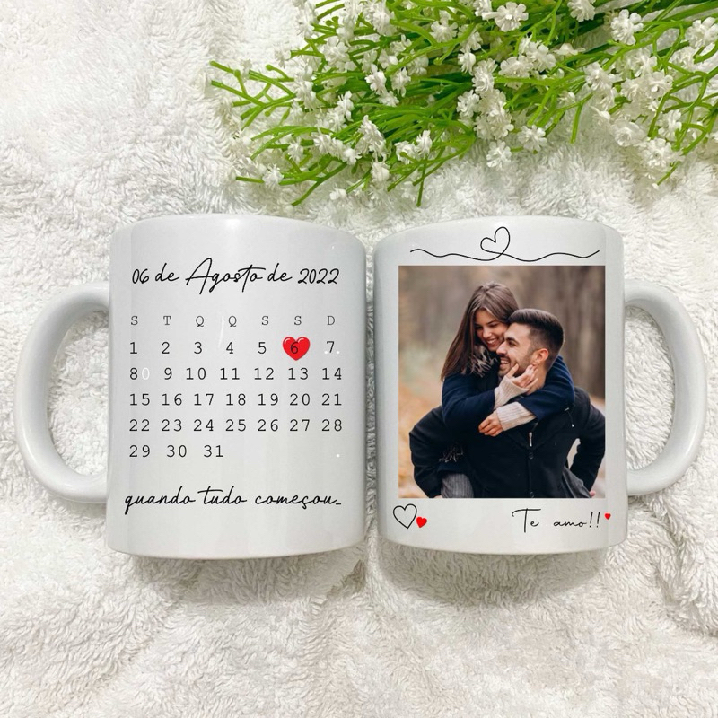 Caneca calendario fotos namorados personalizada
