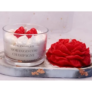 kit vela Aromática /flor peônia / decoração/ bandeja oval | Cera vegetal & Essência Premium | Produto Artesanal