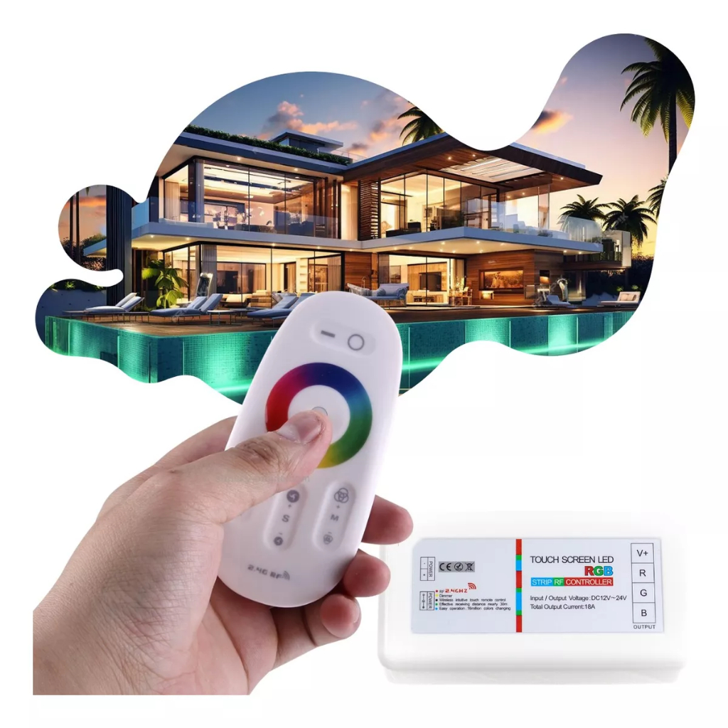 Controladora Central RGB Controle Touch Sem Fio Para Fita Led Colorida Sanca Luz Piscina Automação 12v-24v