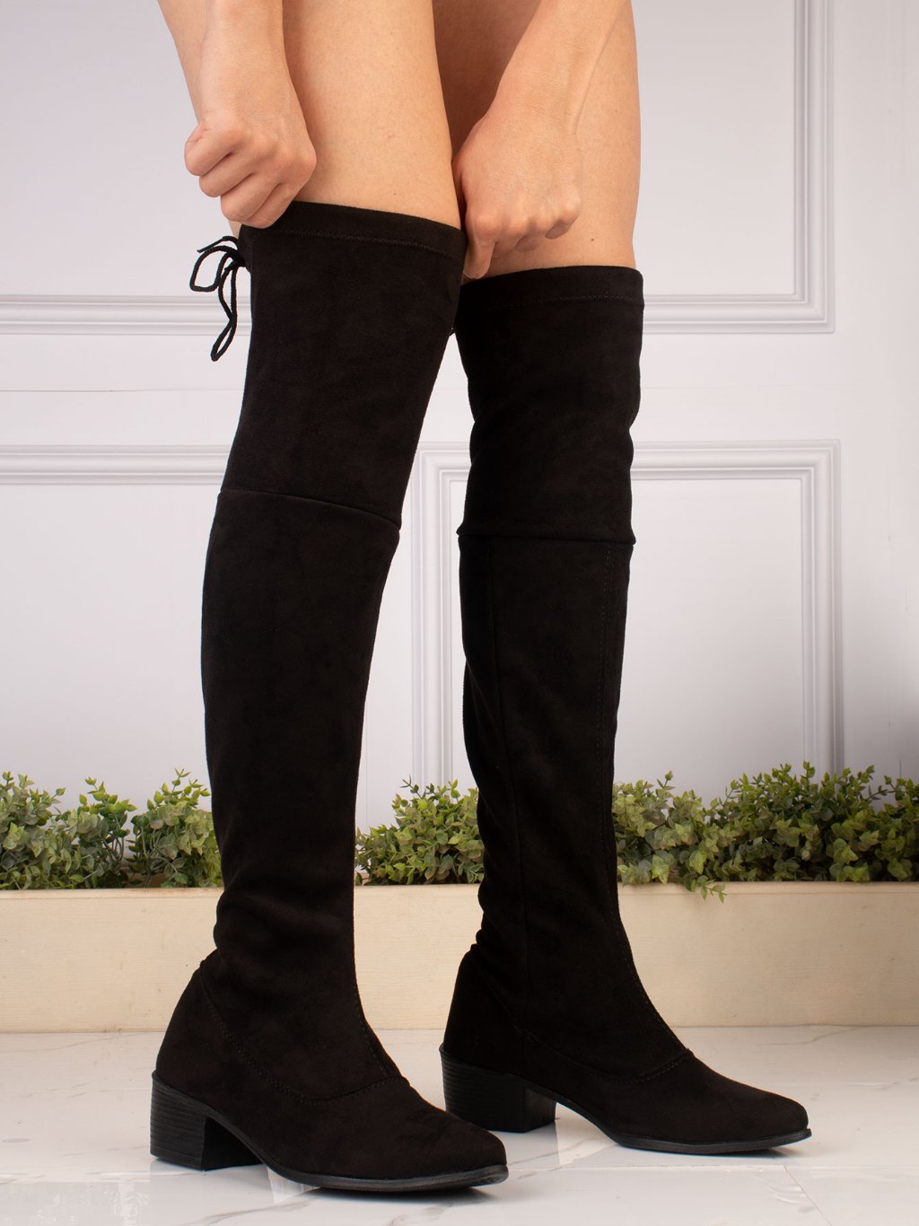 Bota Over The Knee Feminina Camurça Stretch Preto Cano Longo Bota Over The Knee Feminina Camurça Stretch Preto Cano Longo