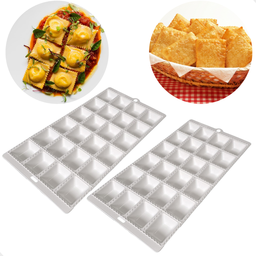 Kit 2 Formas Para Mini Ravioli Pastel Massas Salgados Com 24 Cavidades ...