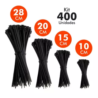 Kit 400 Abraçadeira de Nylon Enforca Gato Braçadeira Cintas Plásticas 10cm - 15cm - 20cm - 28cm - Preta | Branca