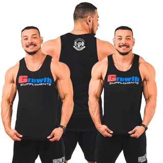 Regata Growth Suplementos Original De Academia Treino T-Shirts Preta 100% Algodão