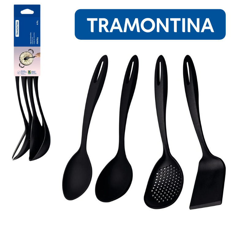 Jogo De Utensílios De Cozinha Tramontina Ability 4 Peças Preto