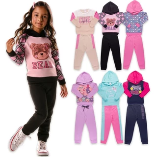Kit Infantil Feminino de Inverno Plusch/SOFT - 3 conjuntos 6 peças - Blusa e calça menina