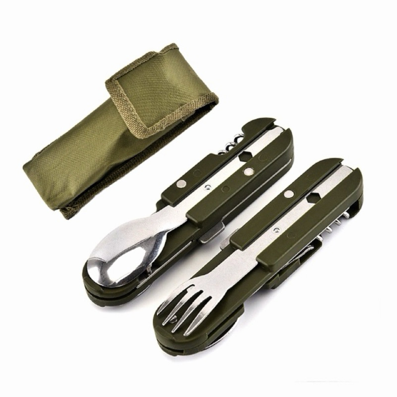 Filmam Unisex Taschenmesser Mit Gabel & Flaschenöffner – Aus Edelstahl & Buchenholz