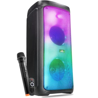 Caixa de Som Grande Portátil Torre Controle Led RGB Microfone Karaokê Amplificado TWS Entrada Aux Micro SD