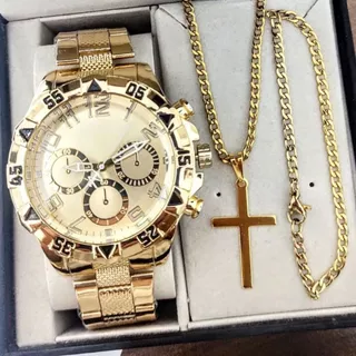 Relógio Dourado Masculino Aço Luxo Moda Masculina a Pronta Entrega
