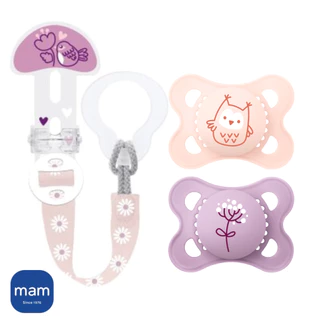 Chupeta MAM 0-6 meses Dupla Rosa + Prendedor MAM com Estojo Clip IT!& Cover