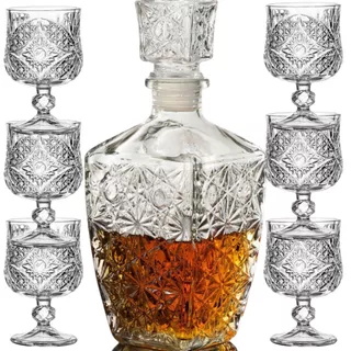 Garrafa Licoreira Quadrada + 6 Mini Taças de Dose Vidro Licoreira Decoração Cristal Whisky Licor