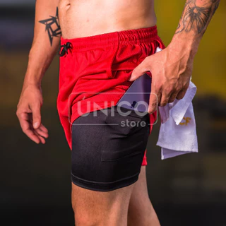 Short Masculino 2 em 1 Corrida com Compressão - Short De Corrida Esporte Fitness