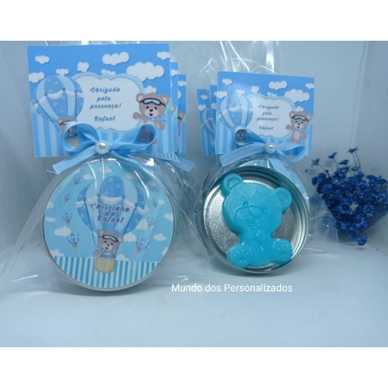 Kit 10 latinhas com sabonete formato de ursinho lembrancinha de maternidade