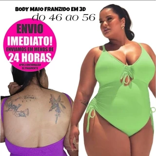 Body Maiô Plus size Franzido 3D Extra grande moda feminina 44 46 48 50 52 54 56