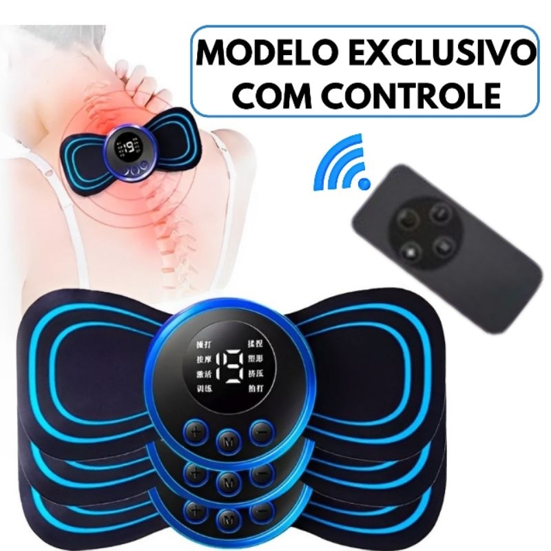 Mini Massageador Elétrico EMS com Controle Remoto Portátil Cervical Lombar Alivia dores