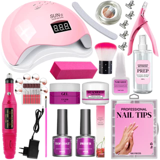 Kit Unha Manicure em Gel Completo Cabine Lixadeira Cabeta Elétrica Profissional Pedicure Unhas Tips Alicate Prep Pincel Pó Acrílico