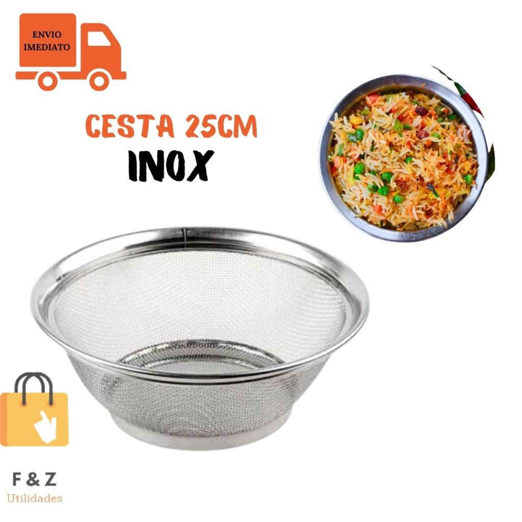 Escorredor Cesta Multiuso Em Aço Inox 25 cm Cozinha Fruteira
