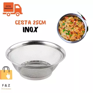 Escorredor Cesta Multiuso Em Aço Inox 25 cm Cozinha Fruteira