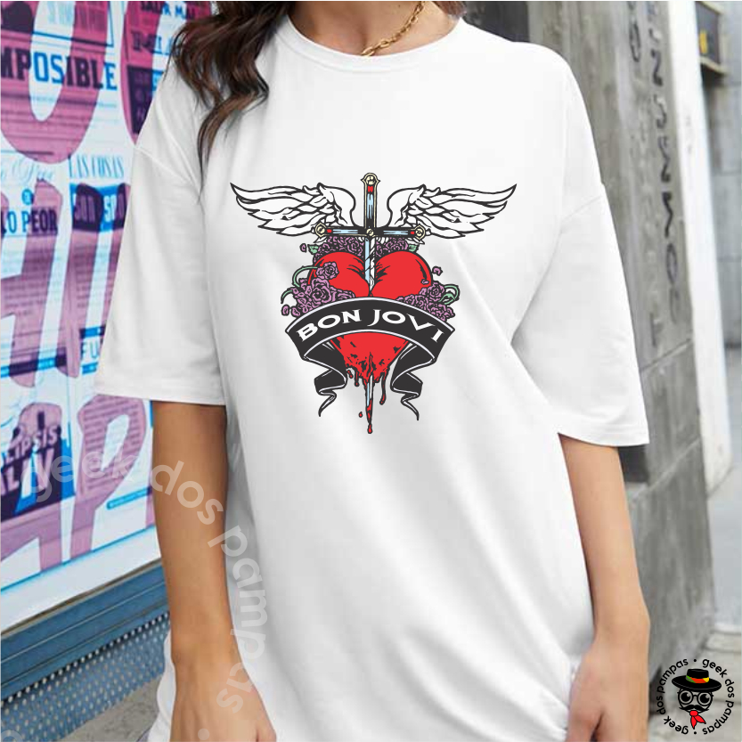 Bon Jovi Heart - Camiseta Negra Para Adultos, Negro