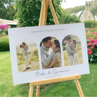 Quadro Decorativo Recepção de Casamento Bem-vindos Foto Mosaico