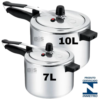 Kit 2 Panelas Pressão 10 Litros e 7 Litros Em Aluminio Polido Certificada Pelo INMETRO