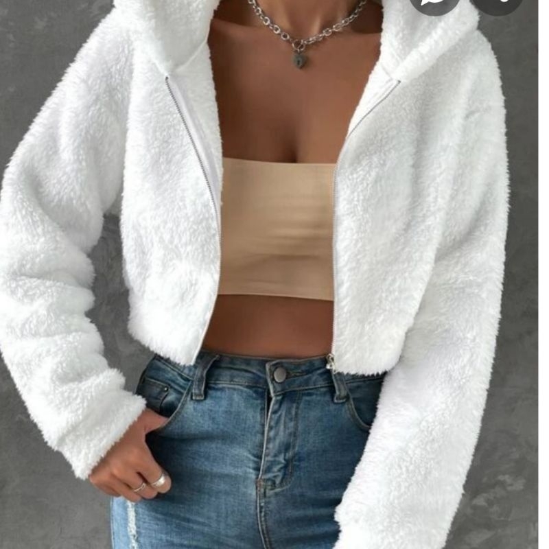 Blusa de frio de pelinho feminina estilo cropped curtinha Shopee