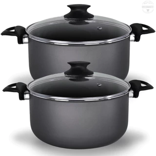Kit Panelas Caçarolas 02 Peças TAMANHO GRANDE 22 e 24 cm Antiaderente 5 Camadas De Teflon Cor Preto Grafite