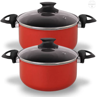 Kit Panelas Caçarolas 02 Peças TAMANHO GRANDE 22 e 24 cm Antiaderente 5 Camadas De Teflon Vermelho
