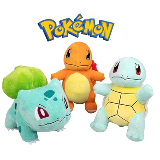 Novidade - Pokemon Pelúcia Original 3 Pack Bulbasaur Charmander Squirtle Anime Desenho Animado Brinquedo Bonito Psyduck Plush Toy Travesseiro Almofada Fofo Longo Dorminhoco Dormir Crianças Presente Mães Pais Família Namorado Planta Fogo Água