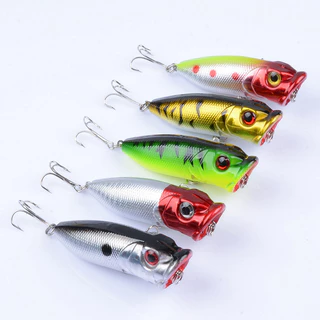 Kit 5 uni isca artificial para pesca 6,5cm popper superfície traíra dourado tucunaré