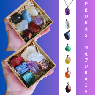 Kit 7 Pingentes dos Chakras + 7 Pedras dos Chakras (Grandes ou de Bolso) | Pedras Naturais