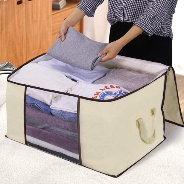 3Pçs De Organizador Multiuso Caixa Organizadora De Guarda Roupa Flexivel Com Ziper 60x45x30cm Grande