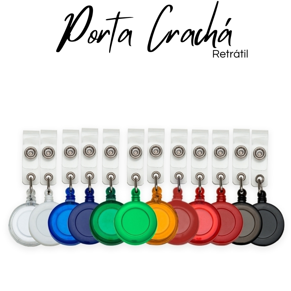 Porta Crachá retrátil Roller clips diversas cores nylon presilha metálica alça plástica com botão