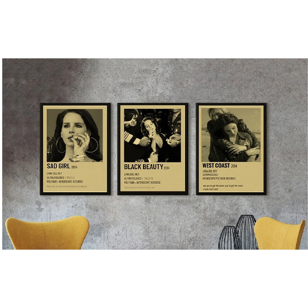 Quadros decorativos Artista Lana Del Rey álbuns vintage (3 peças)