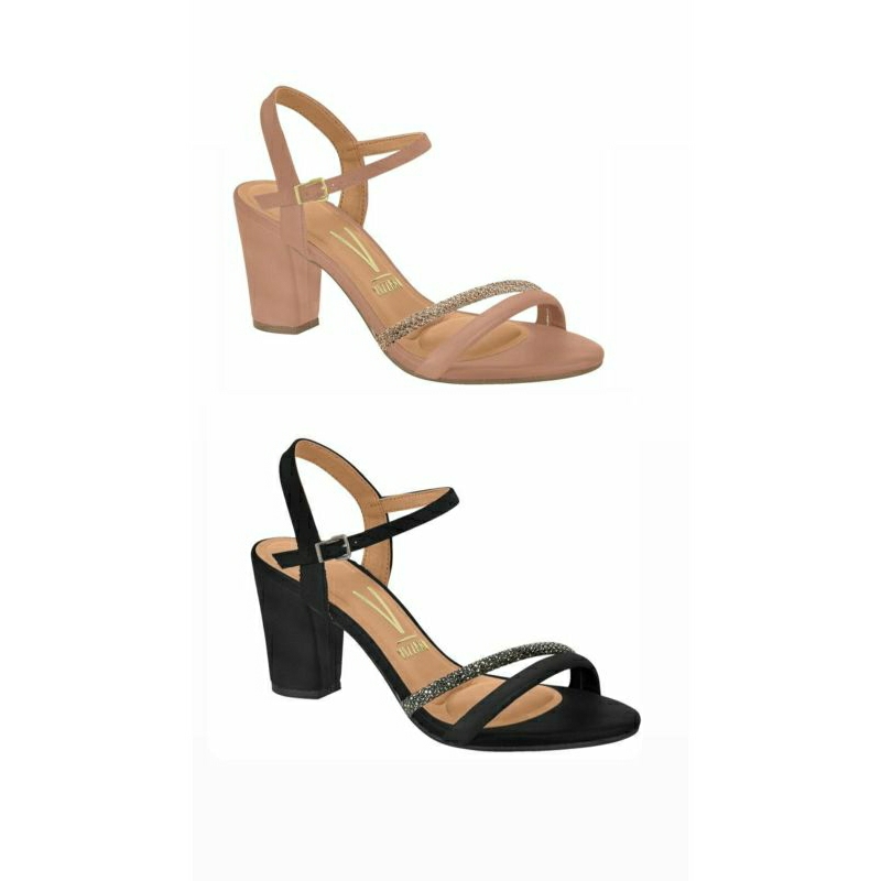 Sandália Vizzano Salto Grosso Alto Preto e Nude 33,34,35,36,37,38,39